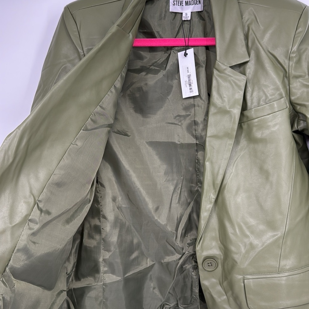 Steve Madden Audrey Faux Leather Blazer NWT Winter Moss Green Size S - Picture 4 of 6